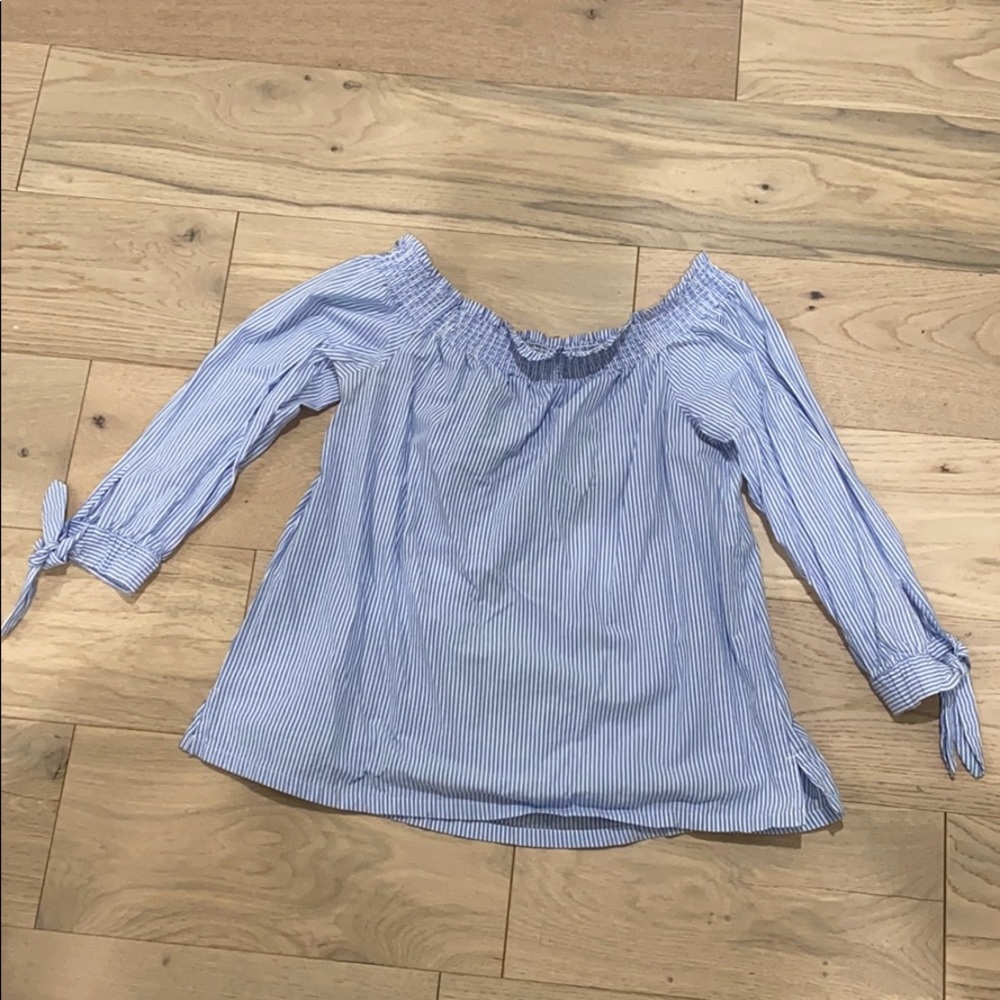 Blue & White off the shoulder blouse - J CREW